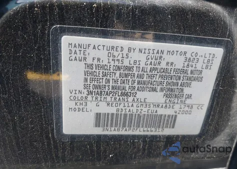 2015 Nissan Sentra Sv from USA, damaged, VIN 3N1AB7AP2FL666312